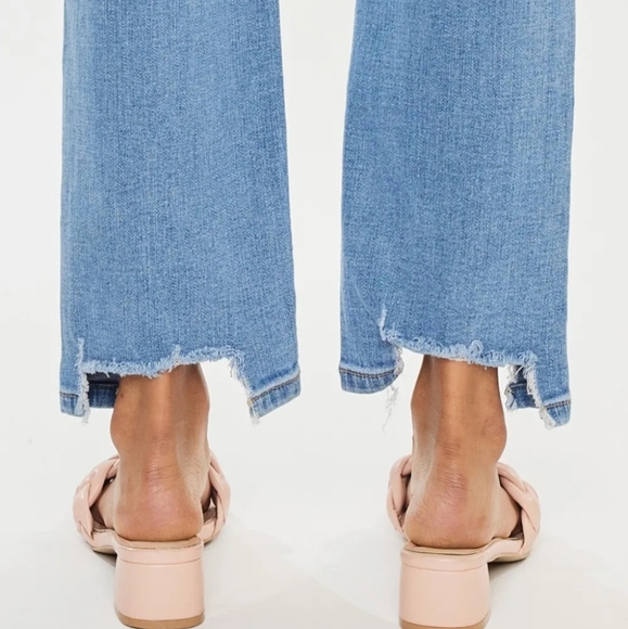 KanCan High-Rise Waist Distressed Raw Hem Wide Straight Leg Mom Denim Jean Pants - Picture 8 of 14